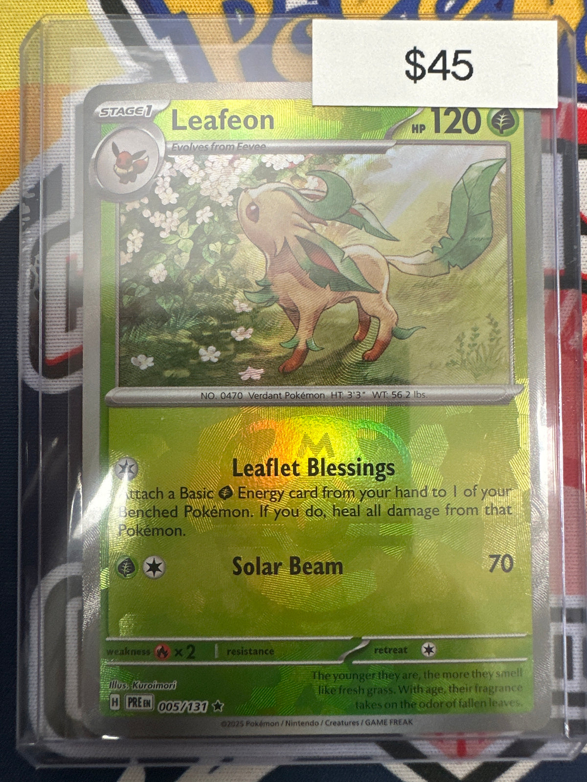 Pokemon Prismatic Evolutions Master Ball Holo Leafeon 005/131