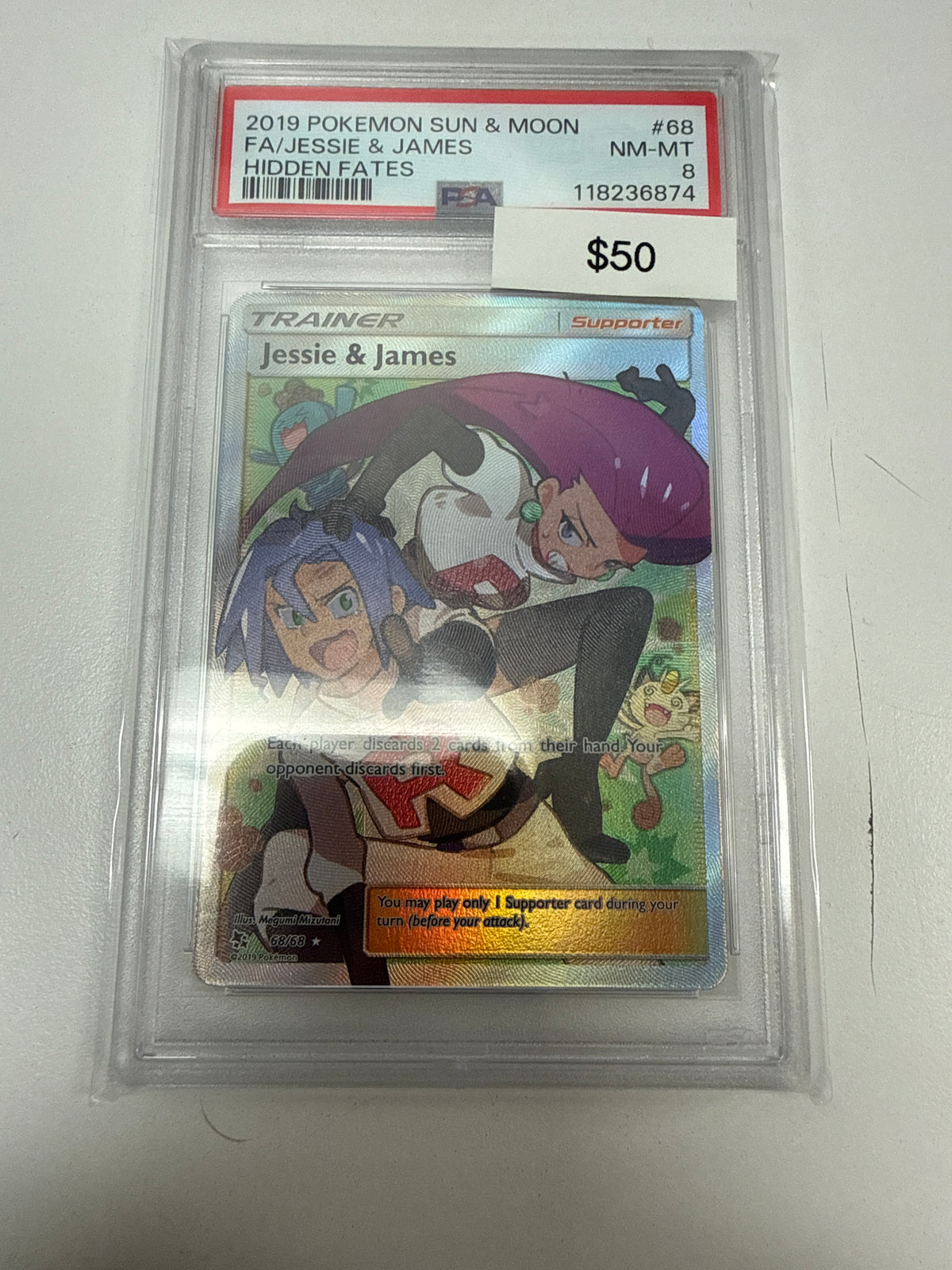 Pokémon Hidden Fates Jessie & James 68 PSA 8
