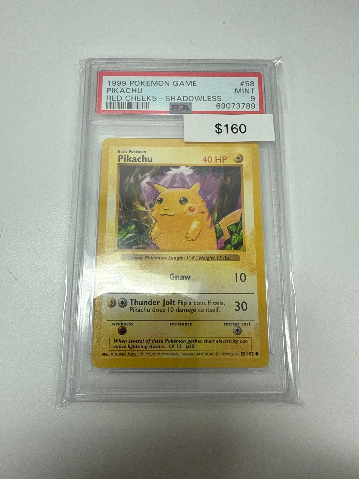 Base Set Pikachu Red Cheeks Shadowless #58/102 PSA 9