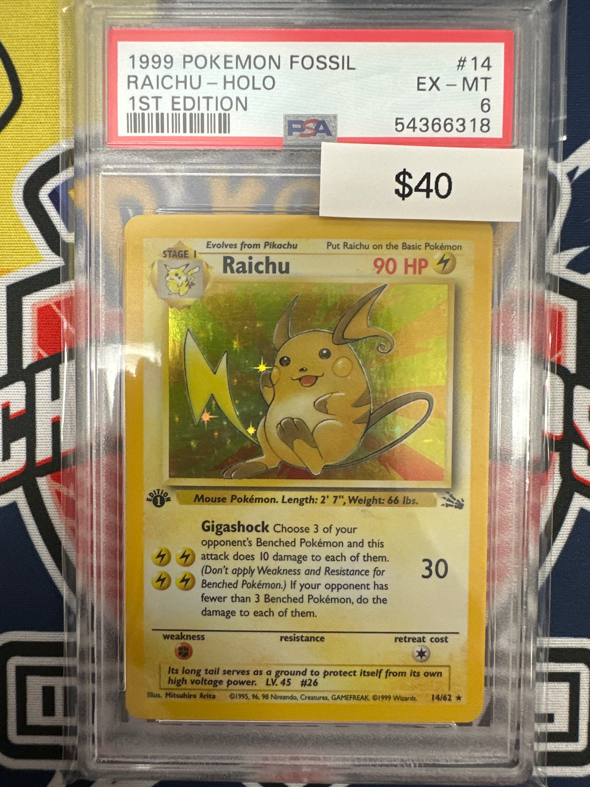 Pokemon Raichu 1st Edition 14/62 Holo PSA 6
