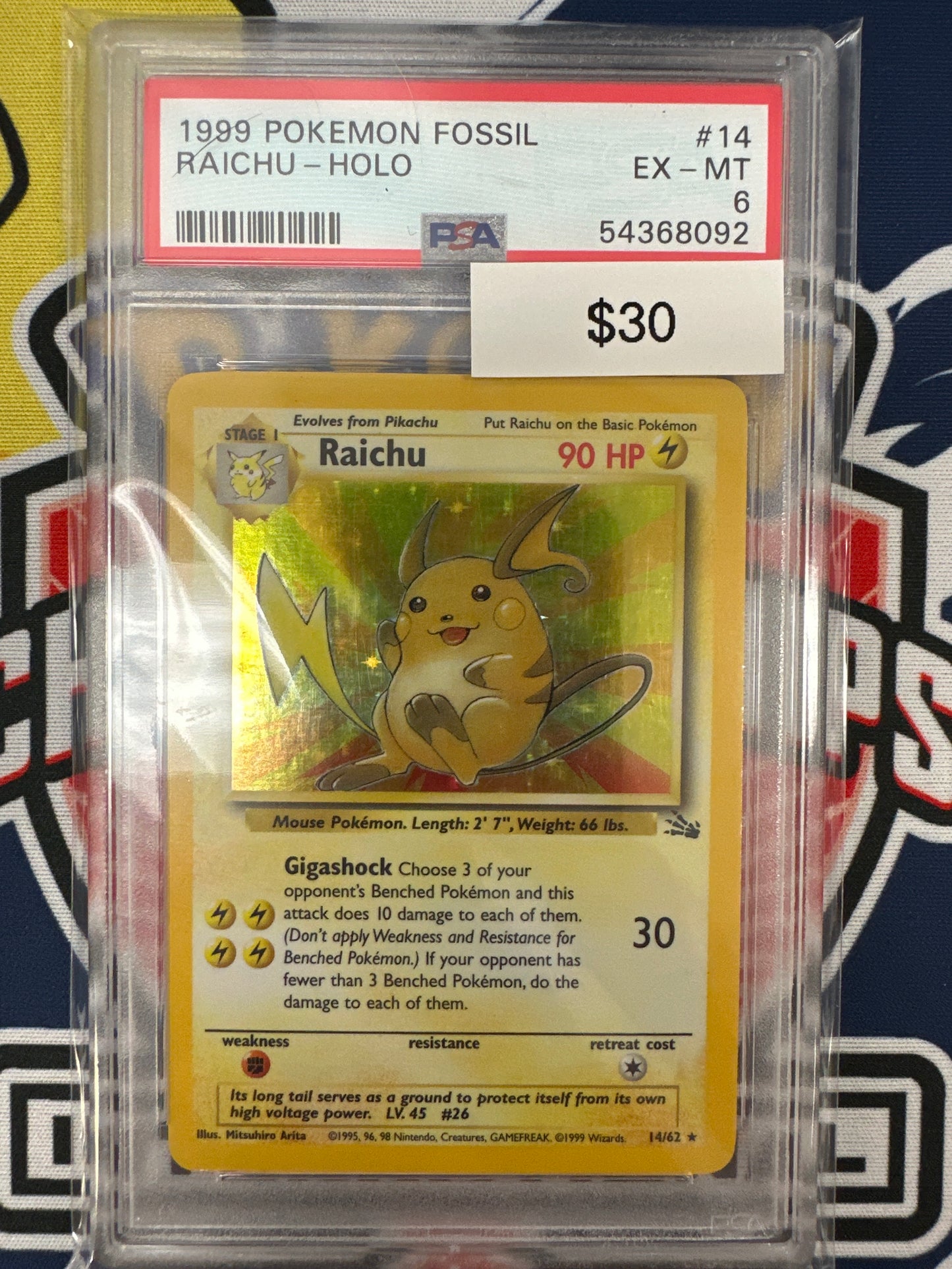 Pokemon Raichu 14/62 Holo PSA 6