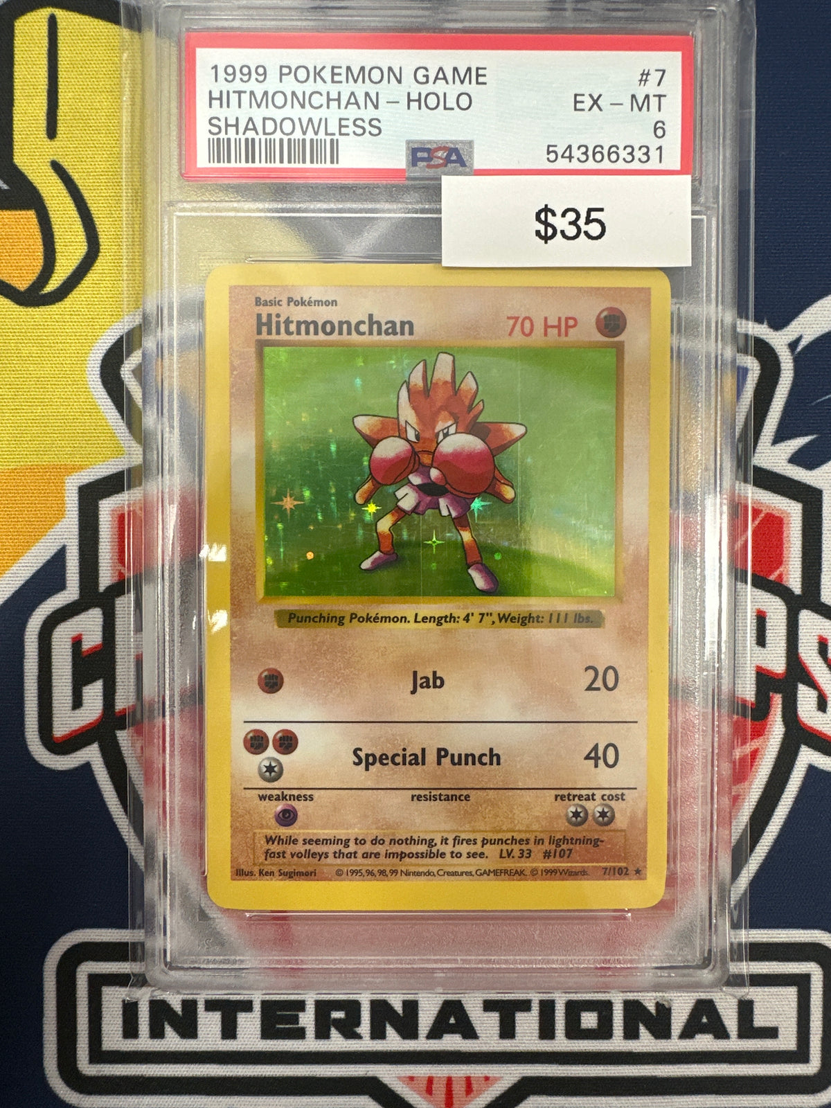 Pokemon Base Set Shadowless Hitmonchan Holo 7/102 PSA 6