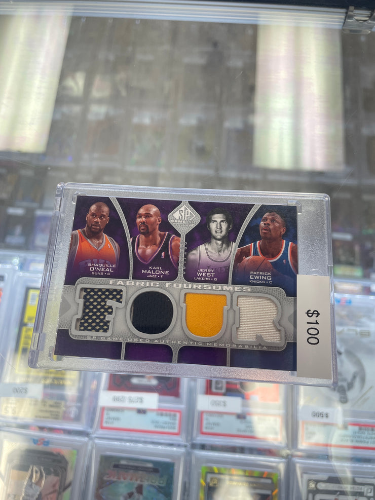 2009 SP Authentic Shaq/Karl Malone/Jerry West/Patrick Ewing Quad Patch 