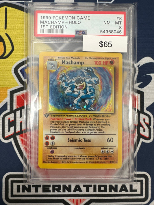 Pokemon Base Set 1st Edition Machamp Holo 8/102 PSA 8