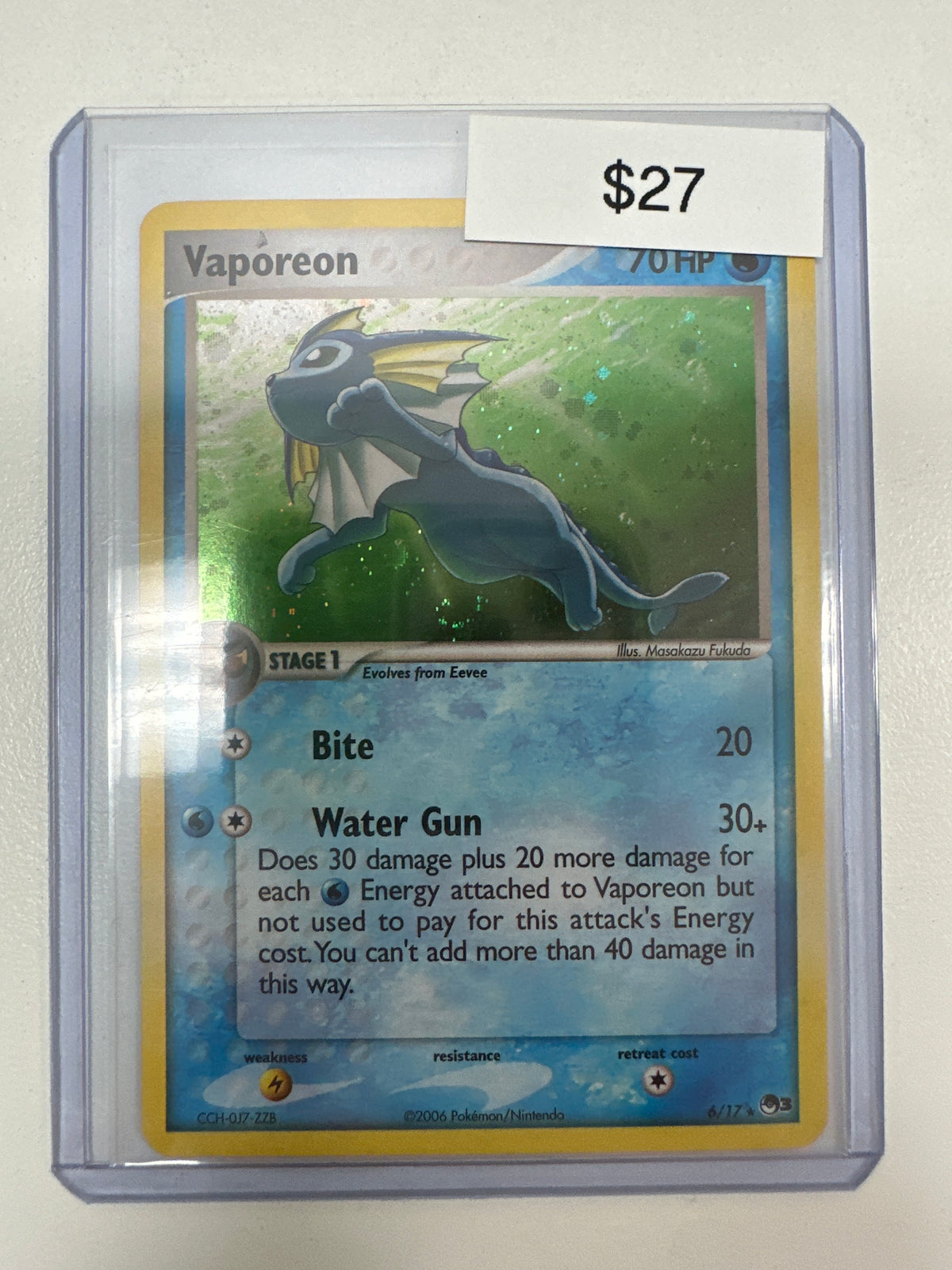 Pokemon Vaporeon Holo Foil 6/17 Pop Series 3