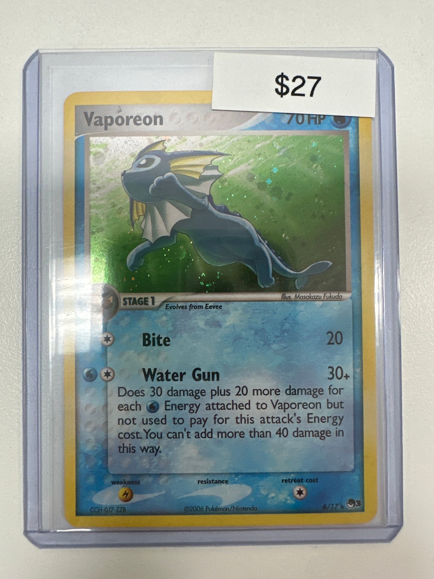 Pokemon Vaporeon Holo Foil 6/17 Pop Series 3