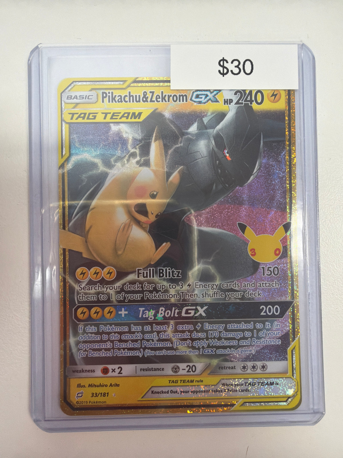 Pokemon Pikachu & Zekrom GX 30th Anniversary 33/181