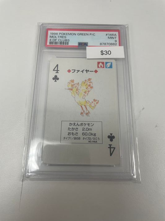 1996 Pokemon Moltres 4 of Clubs #146a PSA 9