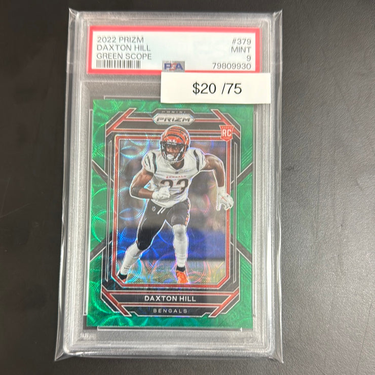 2022 Prizm Daxton Hill Green Wave /75 PSA 9