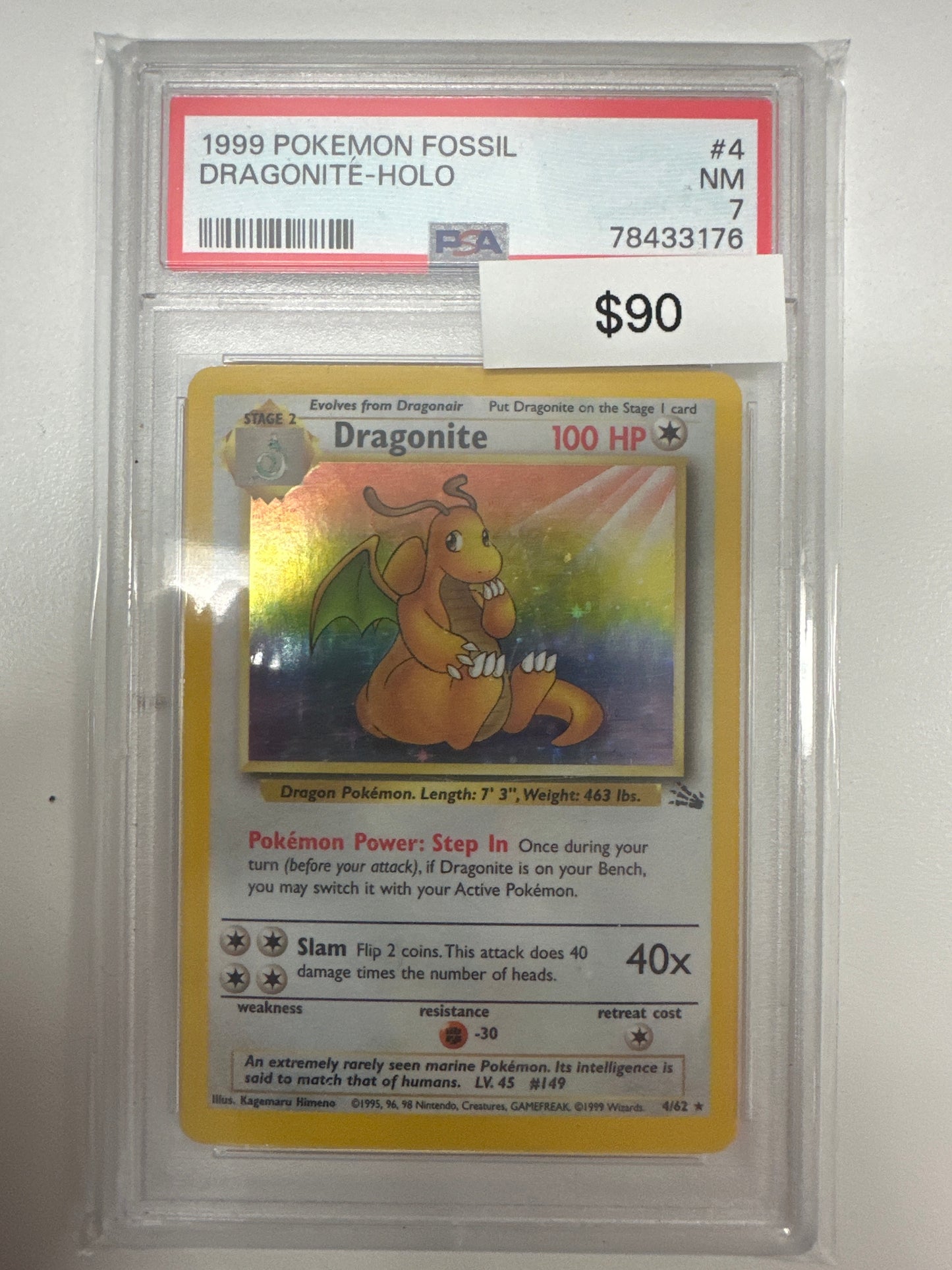 Pokemon Dragonite Fossil Holo Rare 4/62 PSA 7