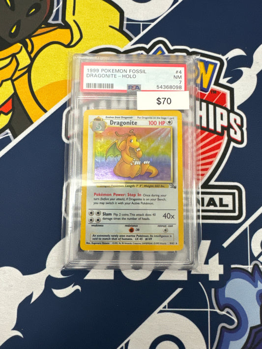 1999 Pokémon Fossil Dragonite #4 PSA 7