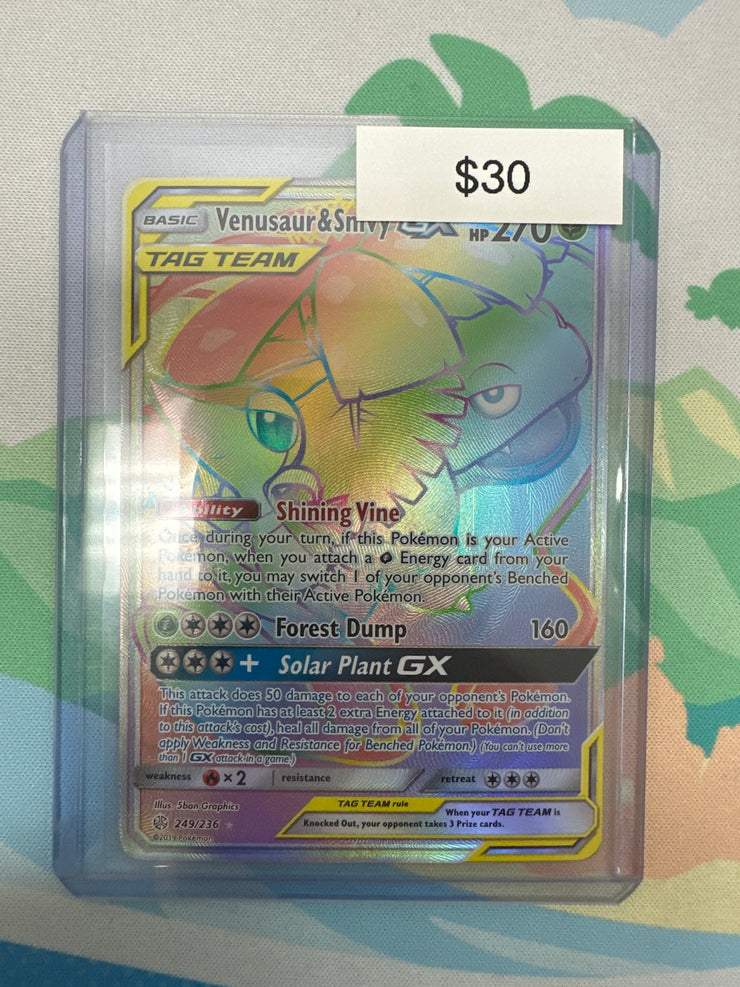 Pokemon Cosmic Eclipse Venusaur & Snivy GX Secret Rare 249/236