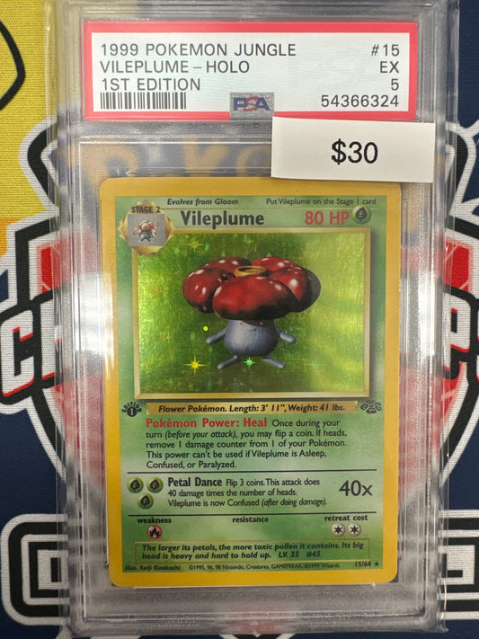 Pokemon Vileplume 15/64 1st Edition Holo PSA 5