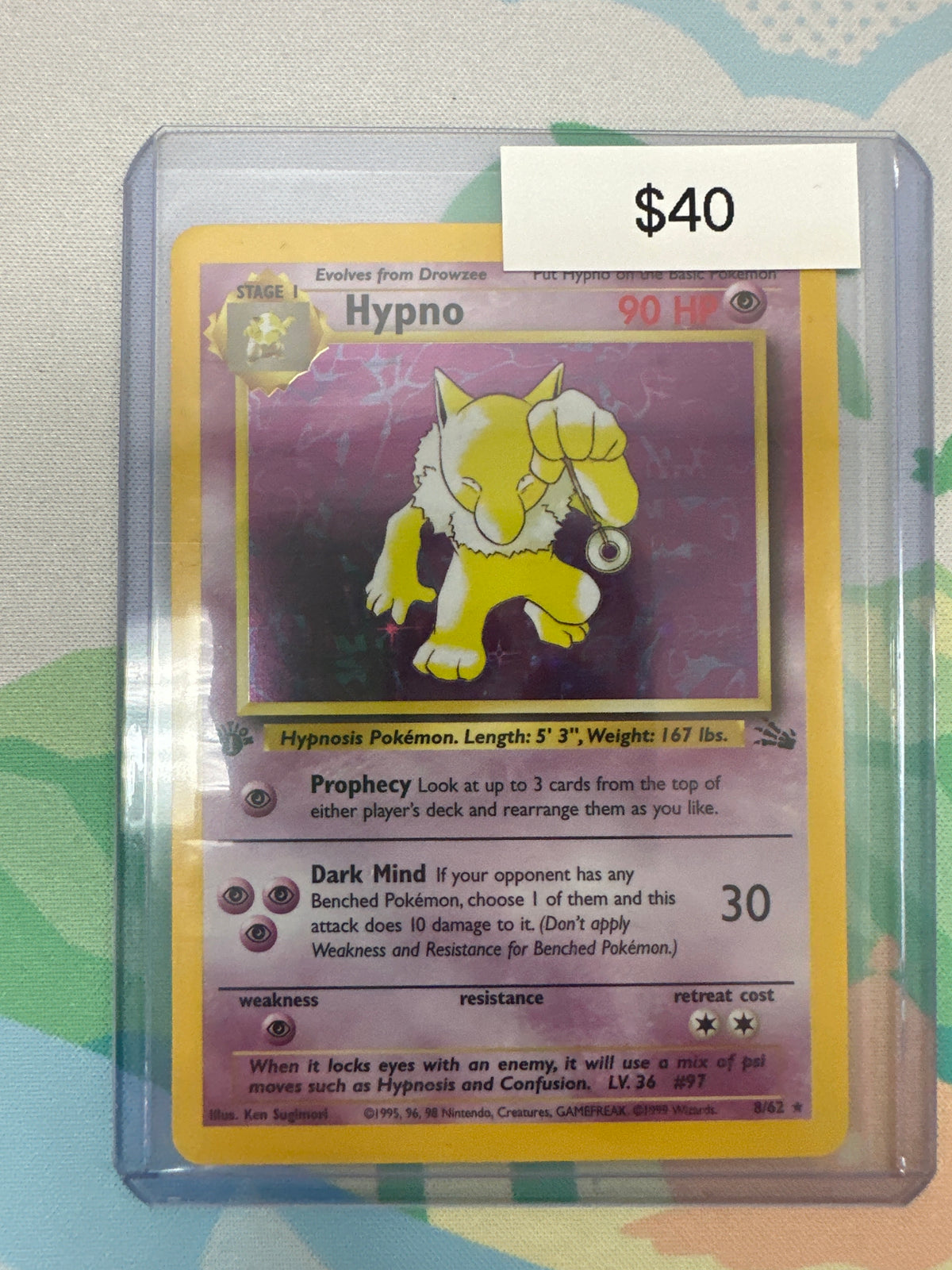 Pokemon Fossil Hypno 8/62 1st Edition Holo Rare