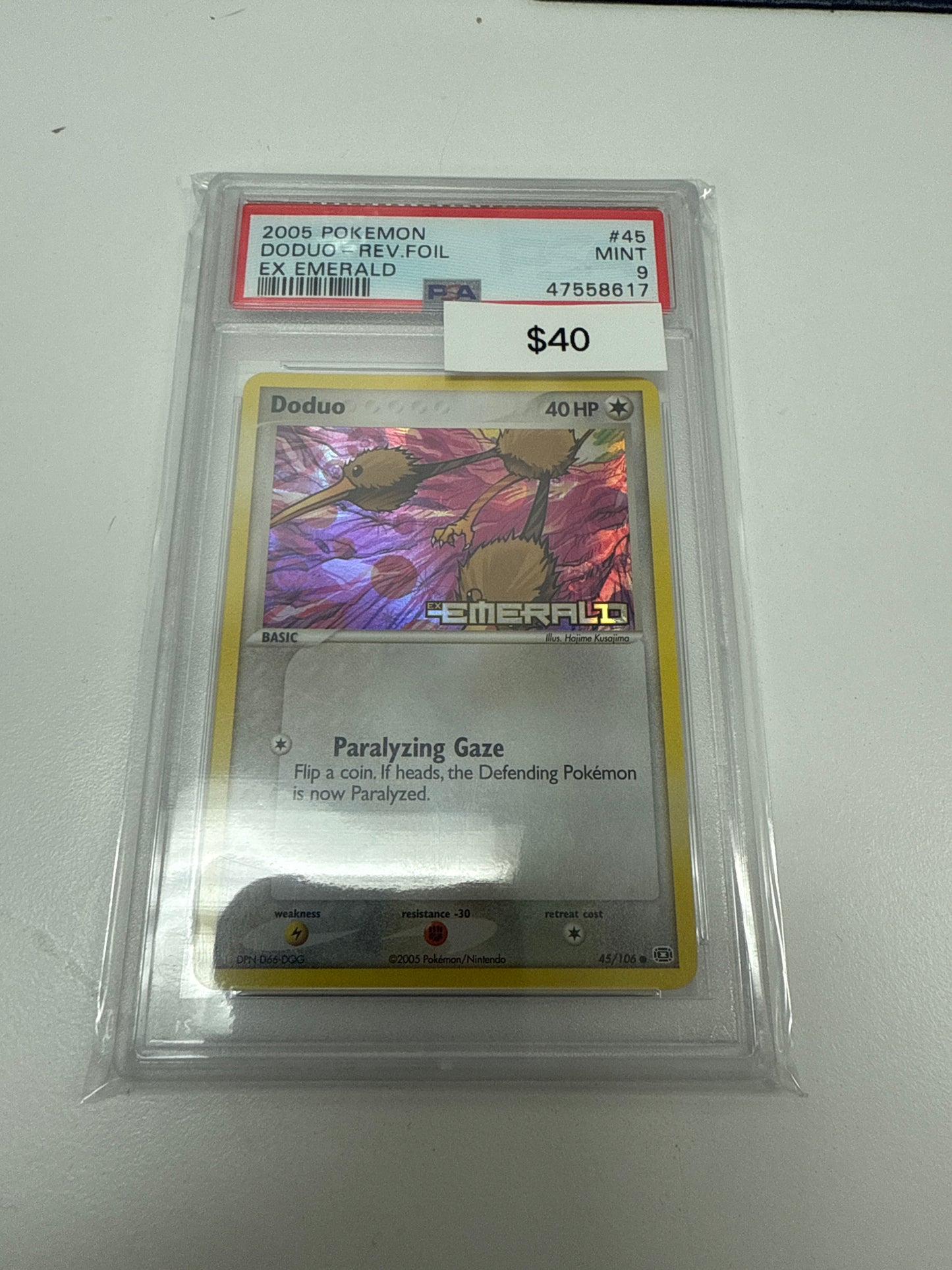Pokemon Doduo Rev Foil Emerald Stamp #45/106 PSA 9
