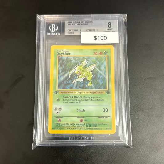 Pokémon 1999 Jungle 1st Ed. Scyther Holo BGS 8