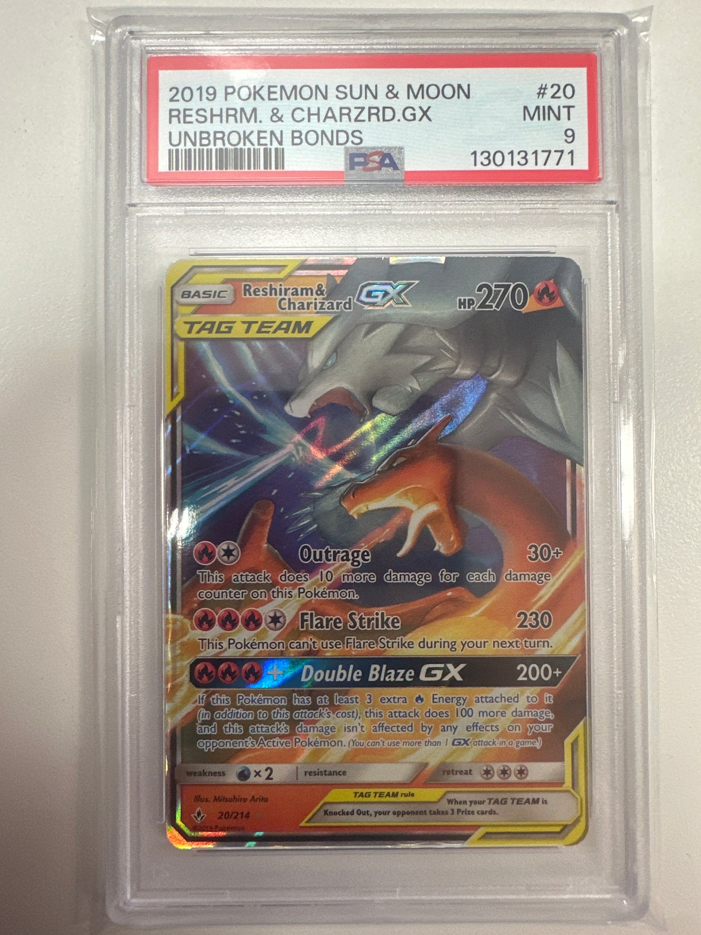 Pokemon Reshiram & Charizard GX 20/214 PSA 9