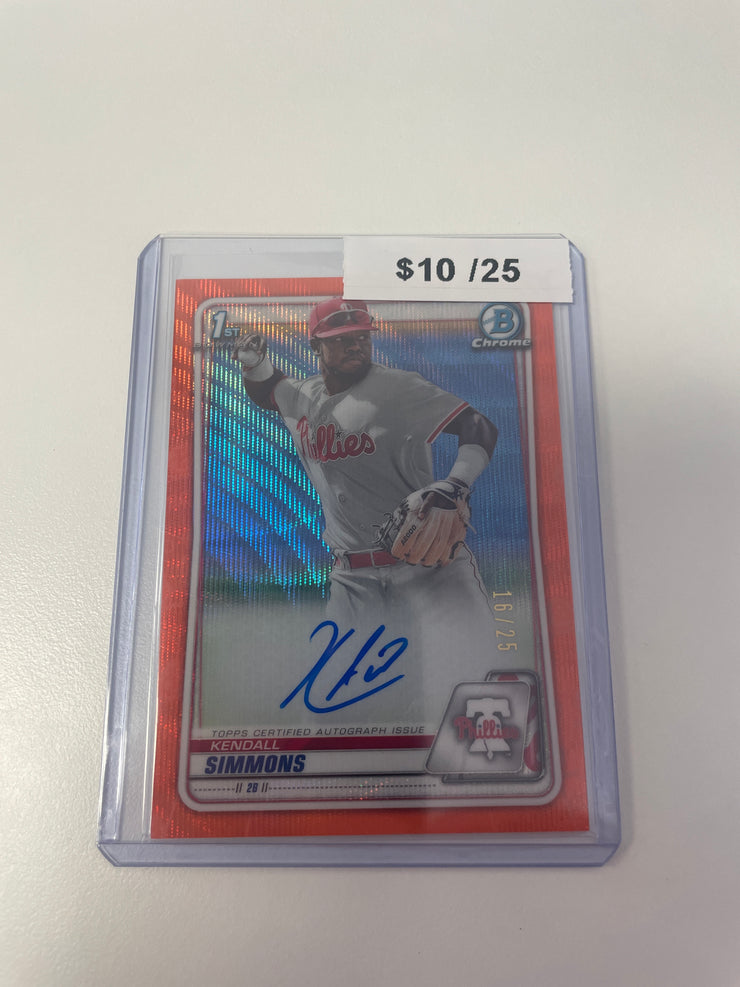 2020 Bowman Chrome Kendall Simmons Orange Wave Ref /25 