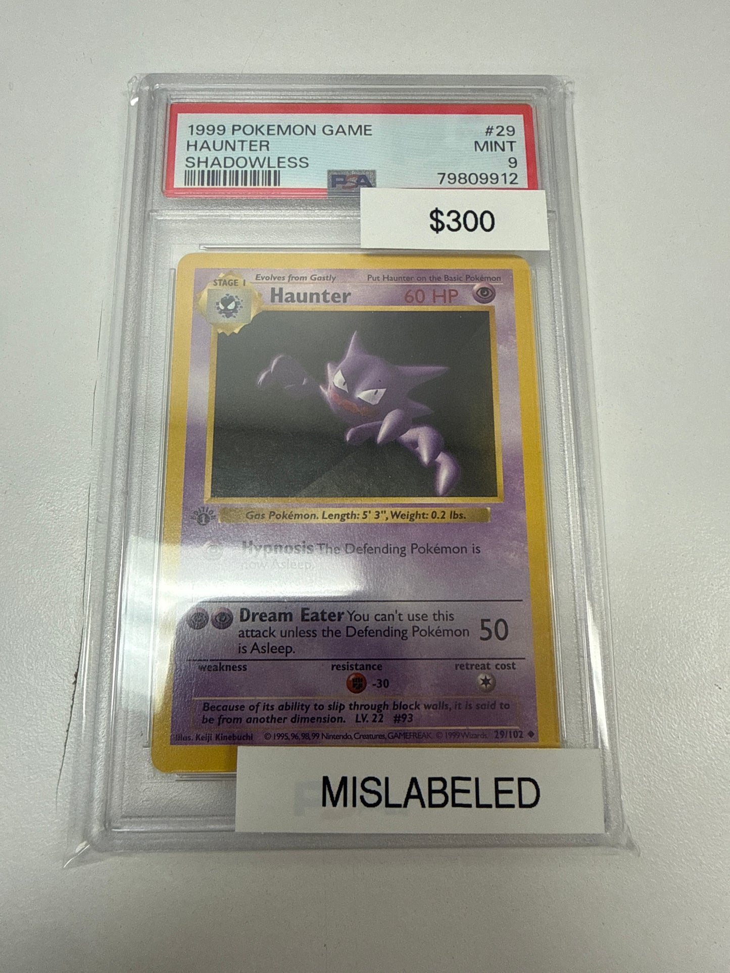 1999 Pokemon Haunter Shadowless #29/102 PSA 9