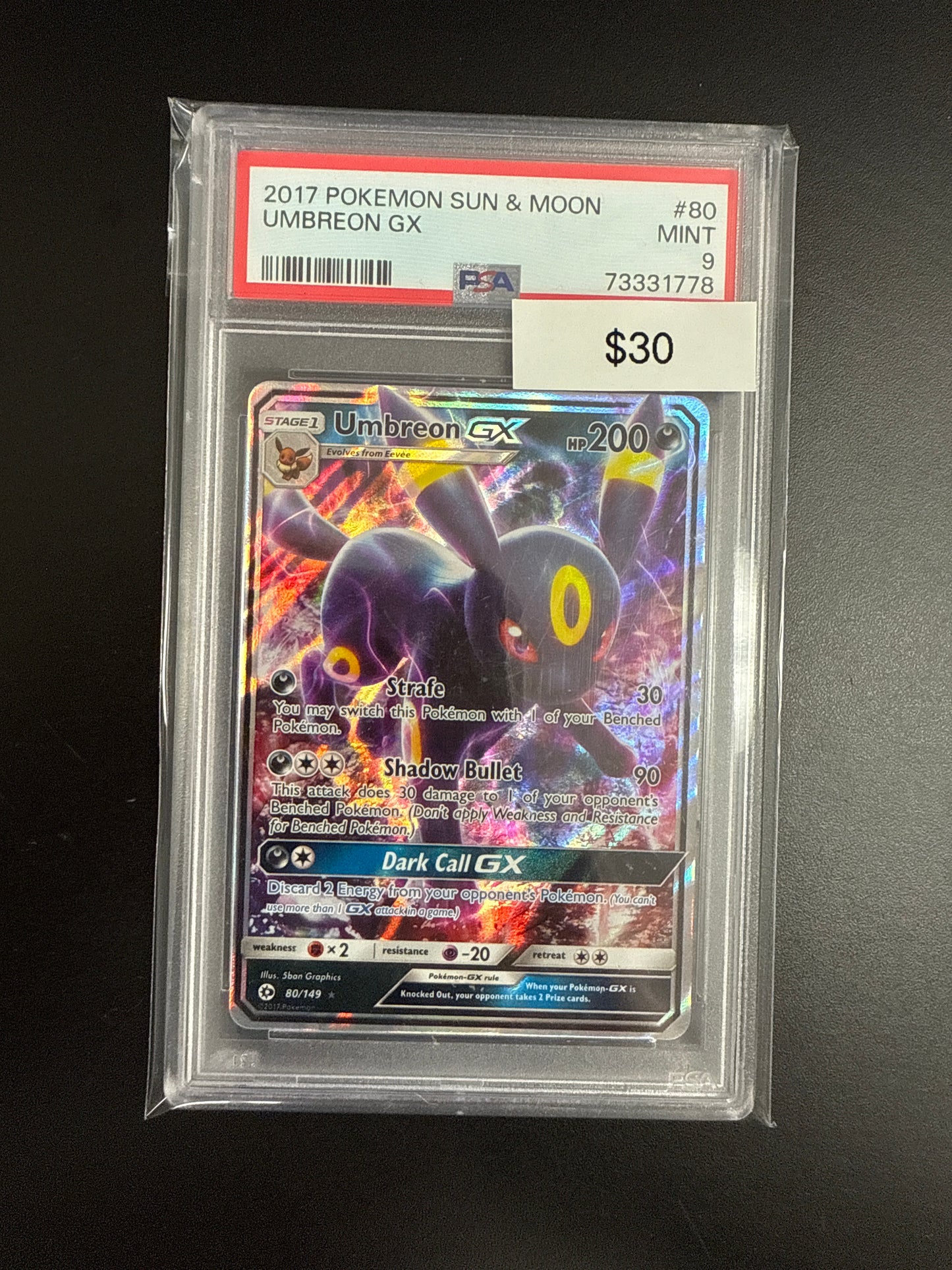 Pokémon Sun & Moon Umbreon GX 80 PSA 9