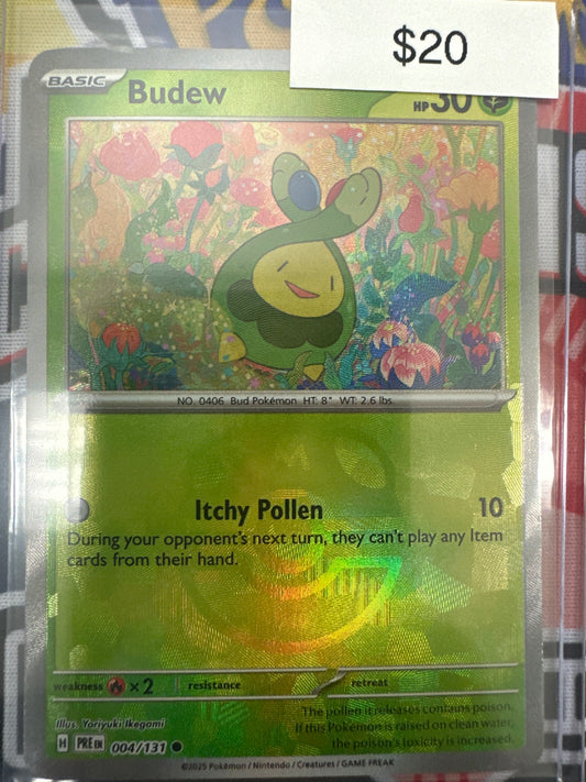 Pokemon Prismatic Evolutions Master Ball Holo Budew 004/131