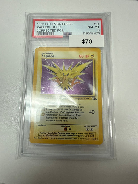 Pokemon Zapdos Corrected Foil PSA 8