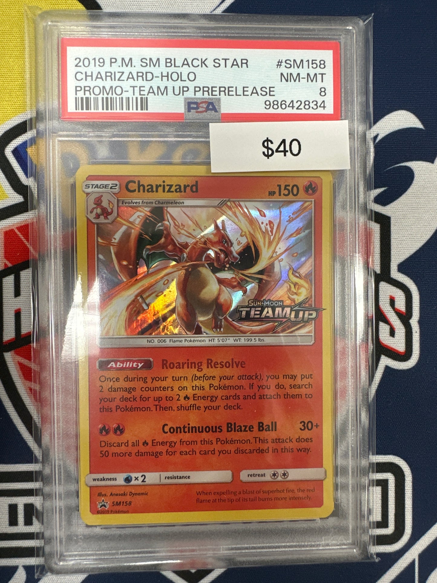 Pokemon Team Up Prerelease Promo Charizard SM158 PSA 8