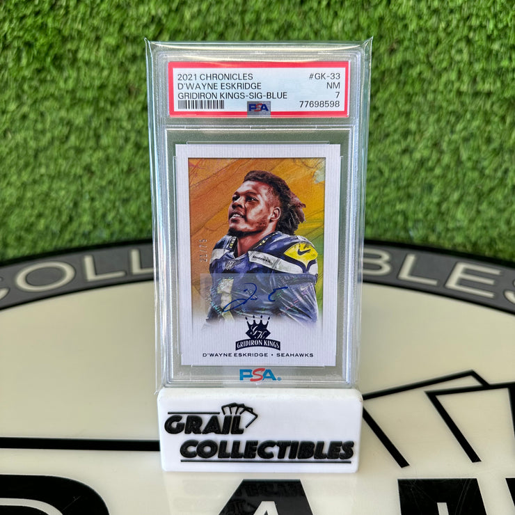 2021 Panini Chronicles Gridiron Kings D’Wayne Eskridge GK-33 Gridiron Kings-Sig-Blue PSA NM 7