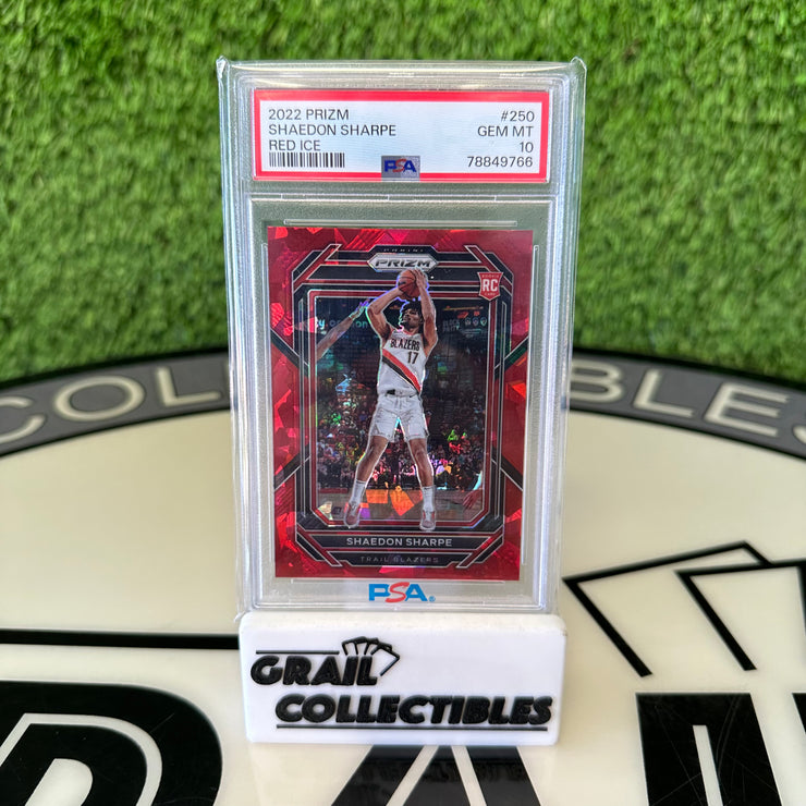 2022 Panini Prizm Shaedon Sharpe 250 Red Ice PSA GEM MT 10