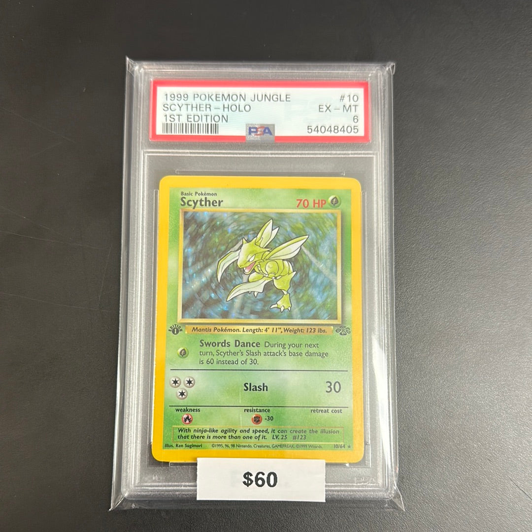 Pokémon 1999 Jungle Scyther Holo 1st Edition #10 PSA 6
