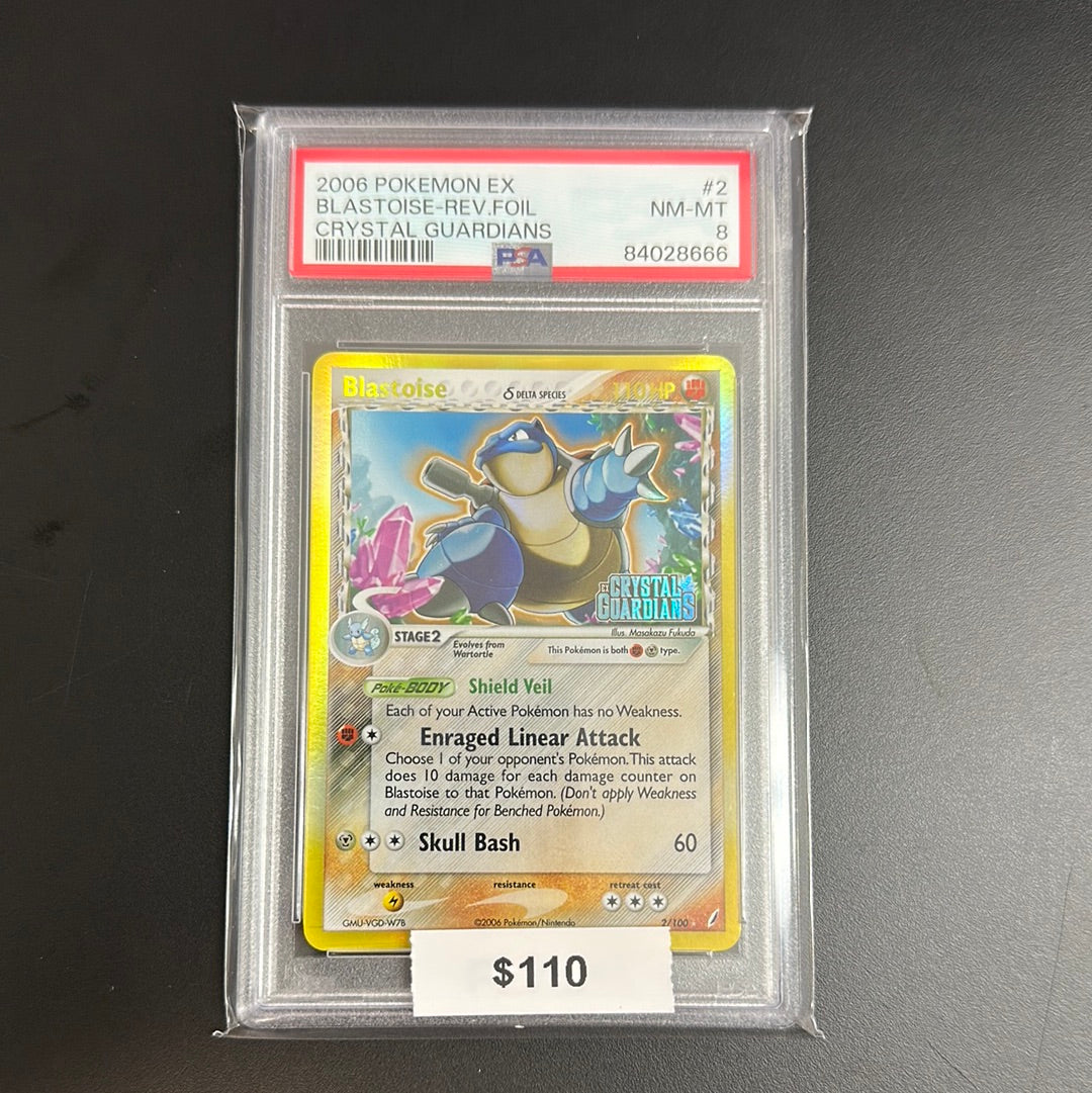 2006 Pokémon Blastoise Reverse Foil Crystal Guardians #2 PSA 8