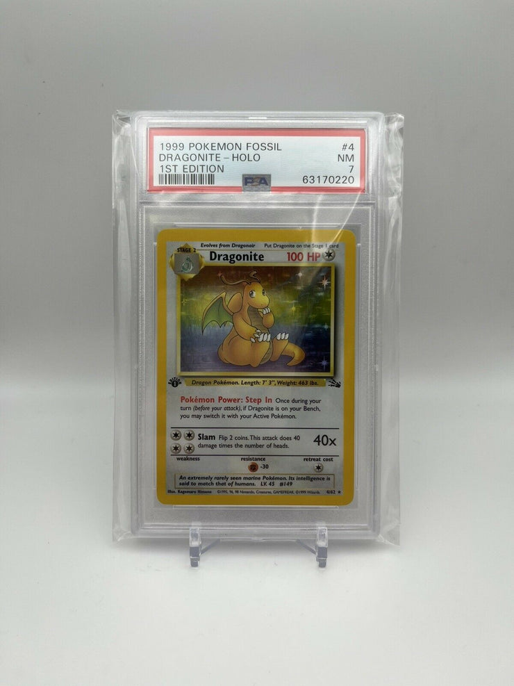 1st Edition Dragonite 1999 Fossil 4/62 Holo PSA 7 NM