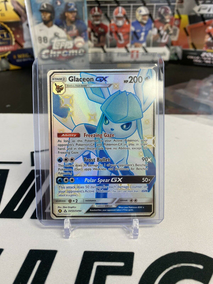 Pokemon TCG SM Hidden Fates Glaceon GX SV55/SV94 Full Art Shiny Holo Rare NM