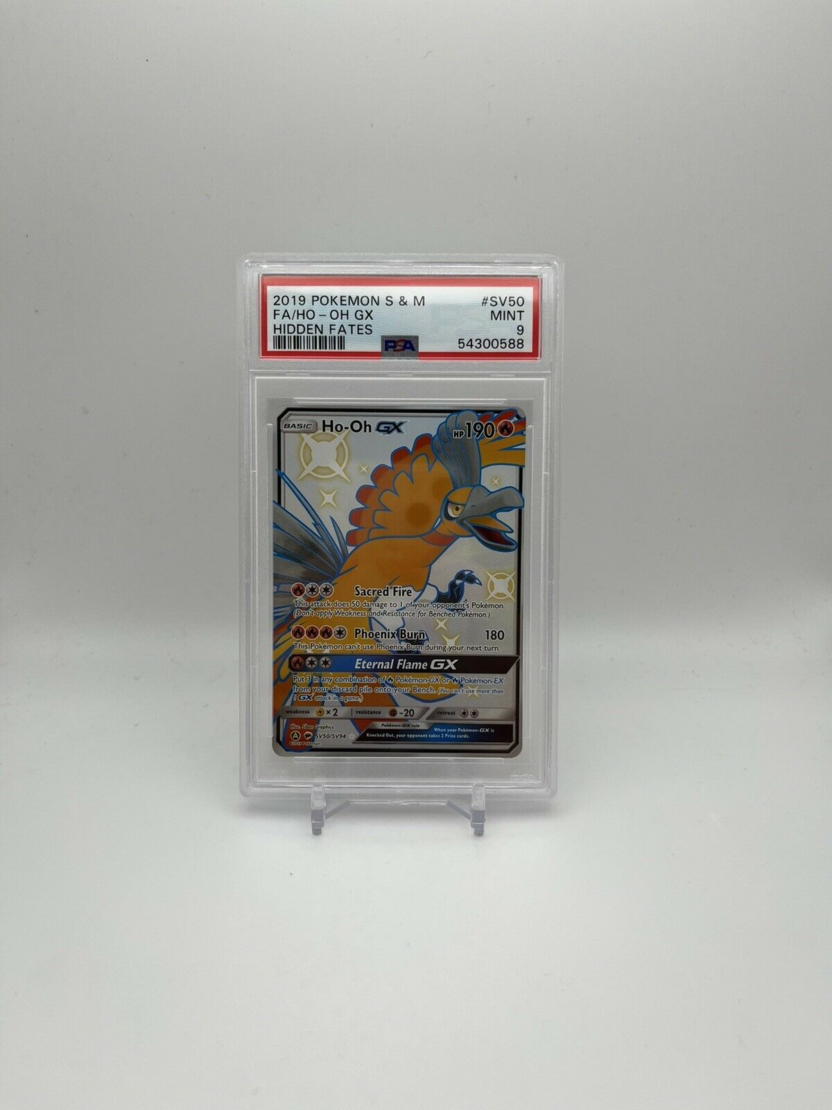 Pokemon Hidden Fates Shiny HO-OH GX Full Art SV50 PSA 9