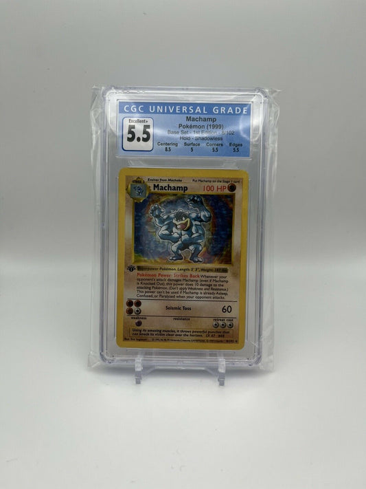 1999 Pokemon MACHAMP 8/102 Base Set 1st Edition Holo Shadowless CGC 5.5