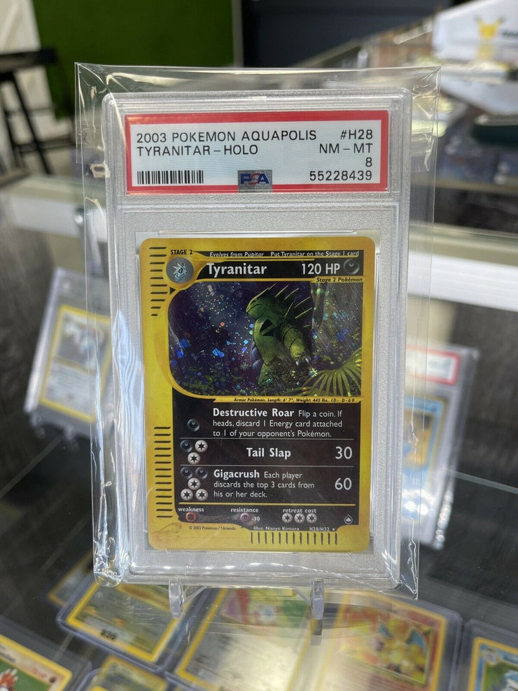 2003 Pokemon Aquapolis Tyranitar Holo H28 PSA 8 *FREE NEXT DAY AIR*