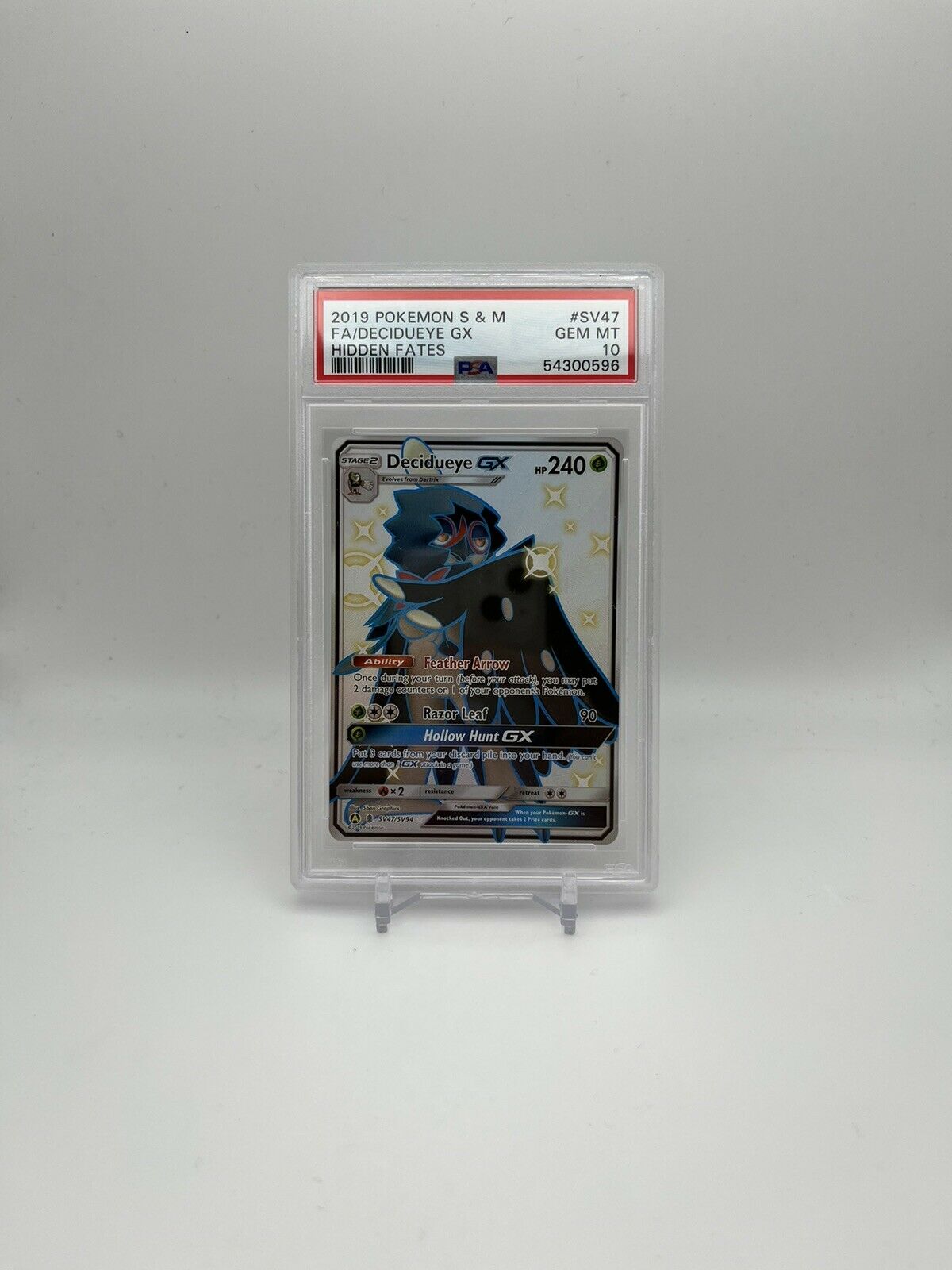 PSA 10 Decidueye GX 2019 Pokemon Hidden Fates SV47 Full Art Gem Mint