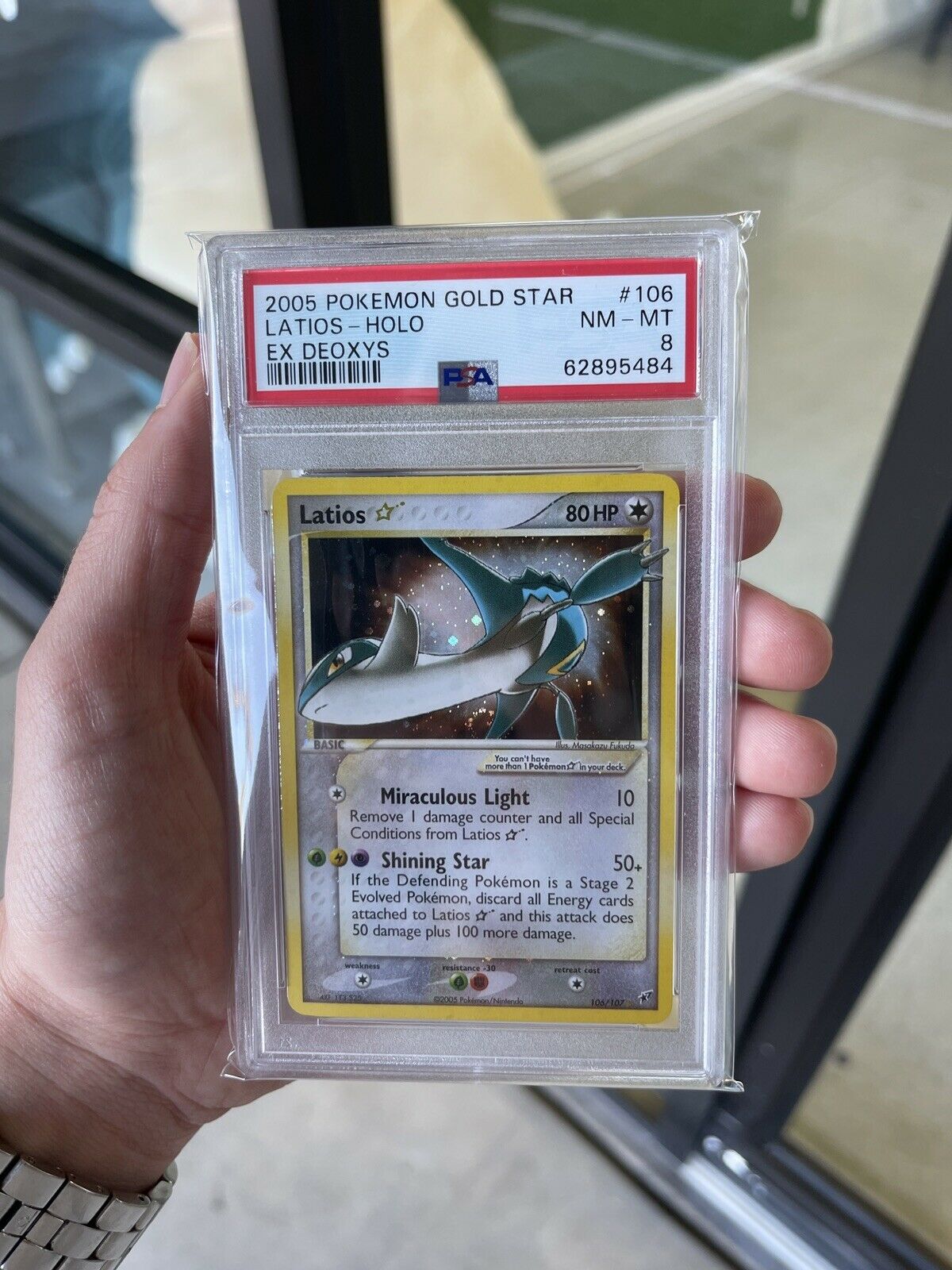 Pokemon EX Deoxys Holo Latios Gold Star #106 PSA 8 SWIRL *FREE