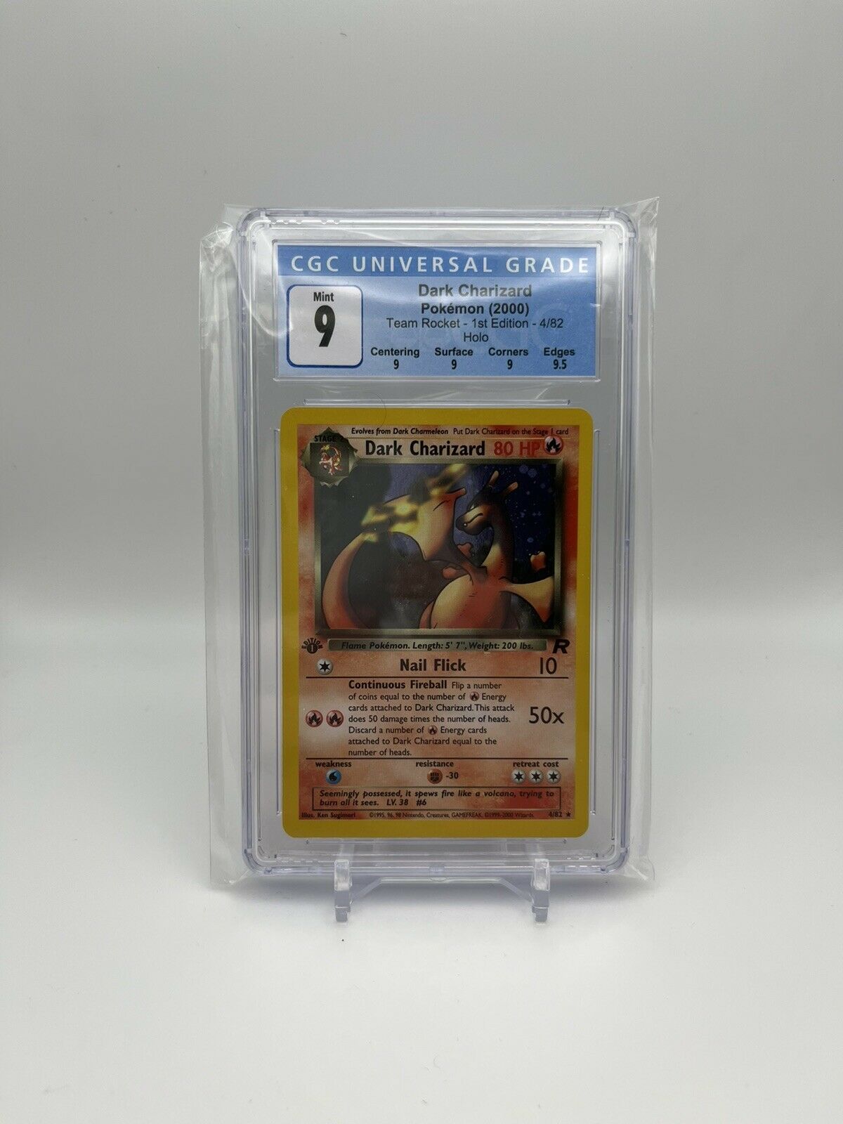 1st Edition Dark Charizard - 4/82 Holo - Team Rocket Pokémon - CGC 9 - Swirl